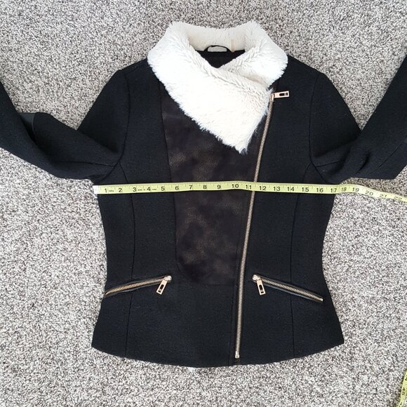 NEW Ivanka Trump Faux Shearling Leather Biker Moto Jacket Coat Wool Sherpa Black - Picture 4 of 14